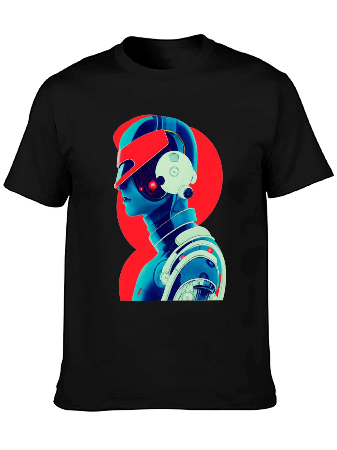 Cyberpunk Robot Graphic T-Shirt - Black Cotton Tee