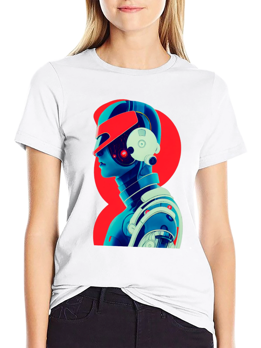 Cyberpunk Robot Graphic T-Shirt - Black Cotton Tee