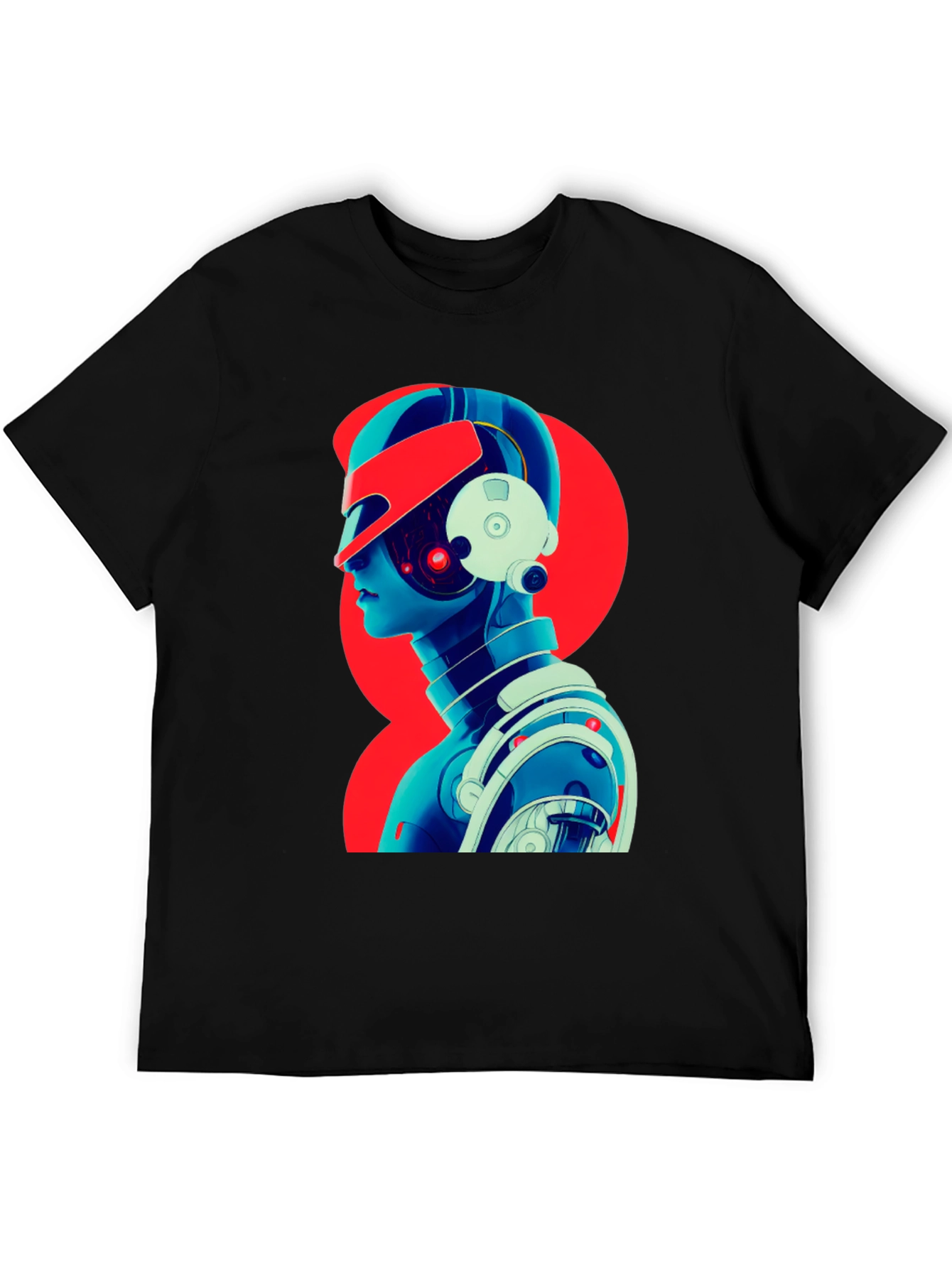 Cyberpunk Robot Graphic T-Shirt - Black Cotton Tee