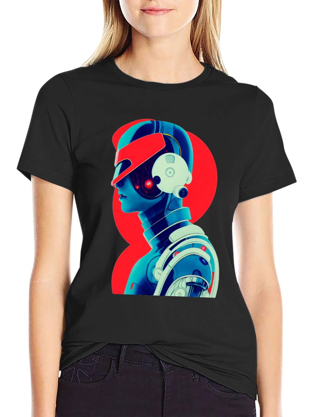 Cyberpunk Robot Graphic T-Shirt - Black Cotton Tee
