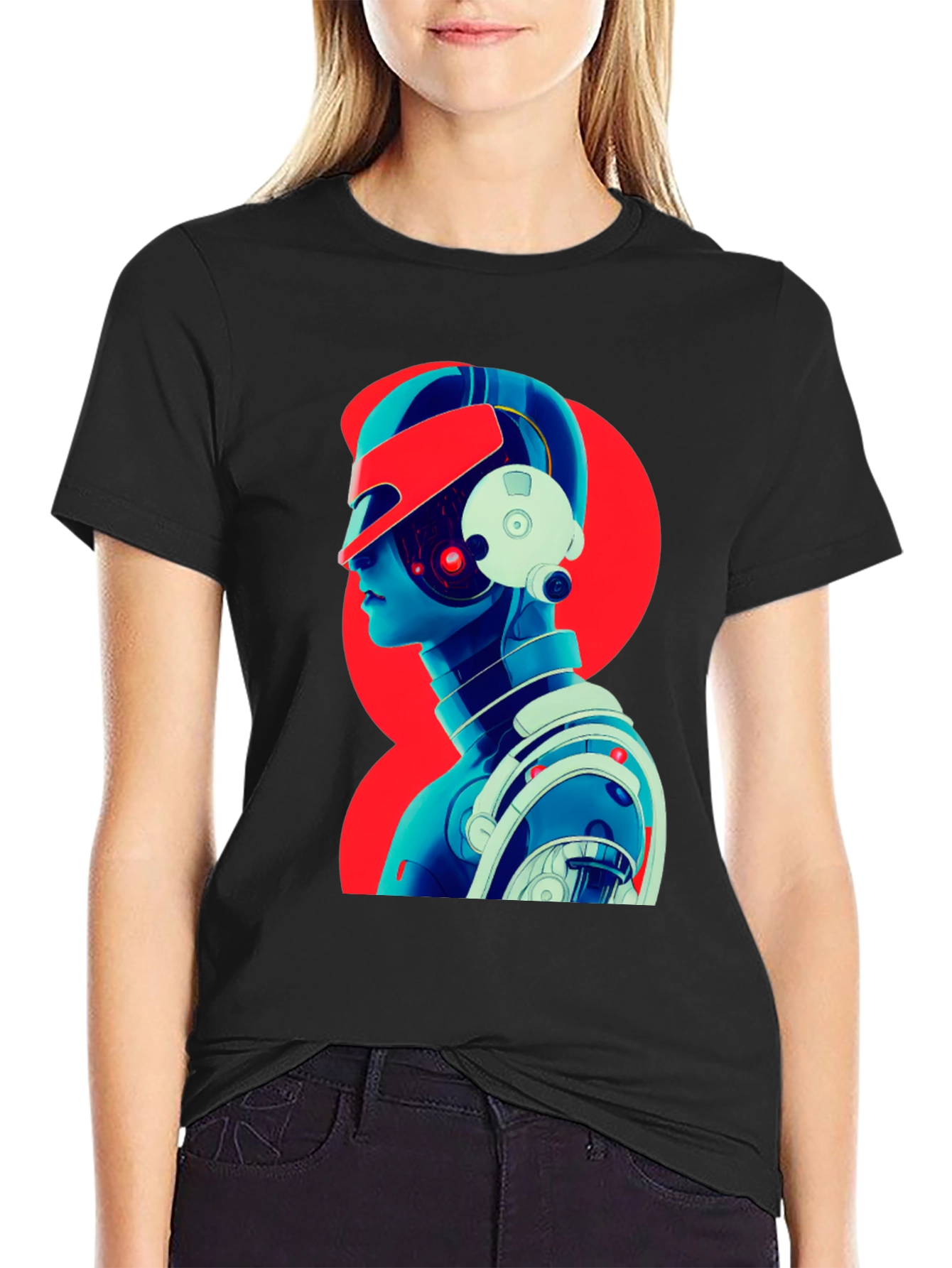 Cyberpunk Robot Graphic T-Shirt - Black Cotton Tee