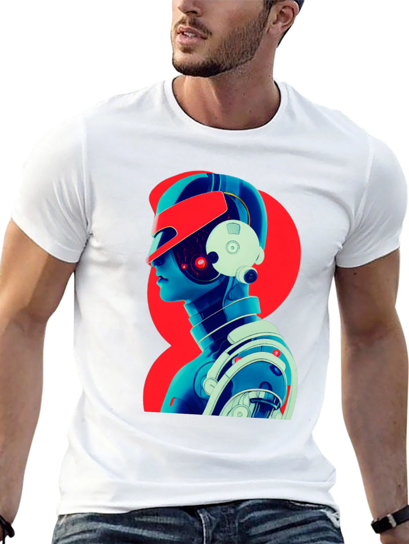 Cyberpunk Robot Graphic T-Shirt - Black Cotton Tee