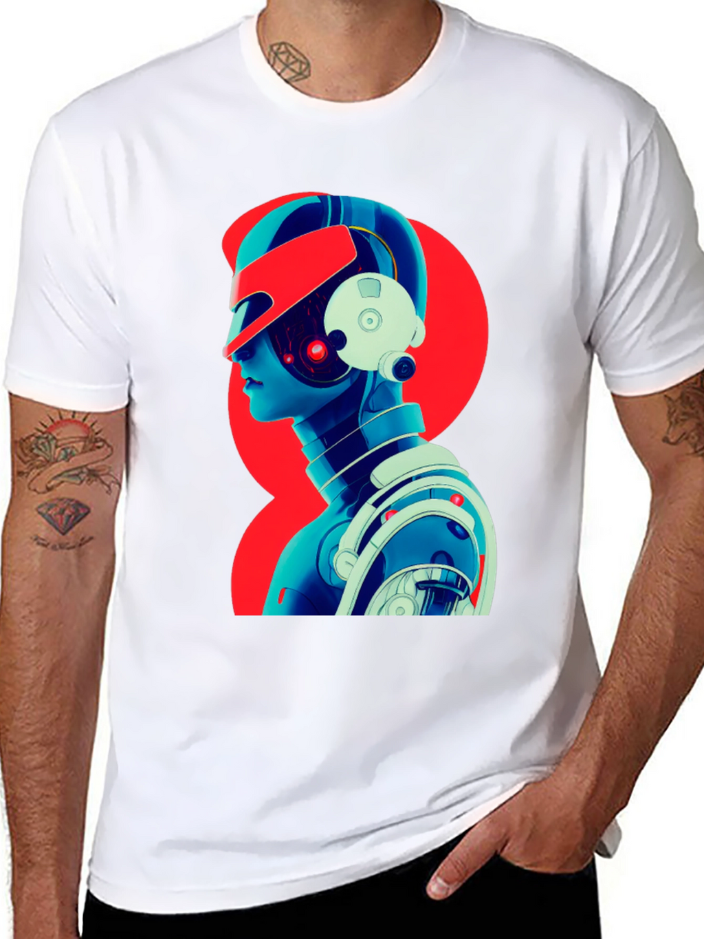 Cyberpunk Robot Graphic T-Shirt - Black Cotton Tee