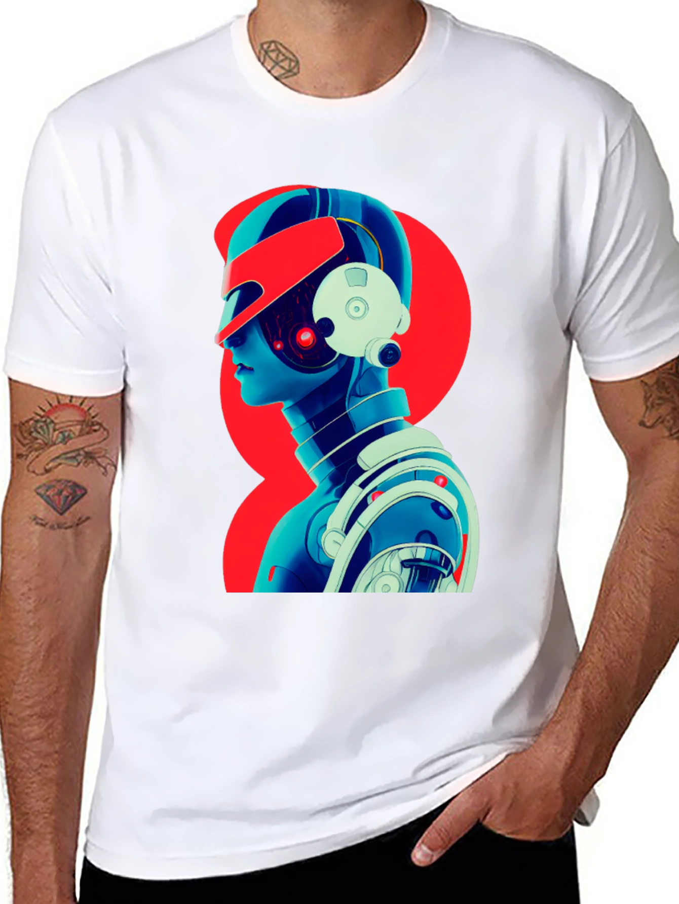Cyberpunk Robot Graphic T-Shirt - Black Cotton Tee
