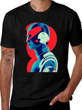 Cyberpunk Robot Graphic T-Shirt - Black Cotton Tee