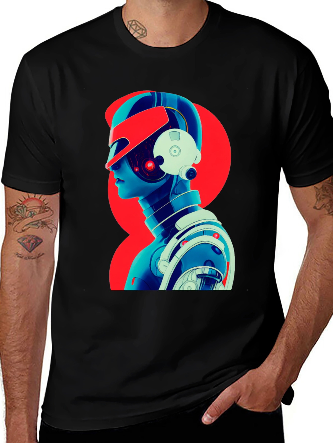 Cyberpunk Robot Graphic T-Shirt - Black Cotton Tee