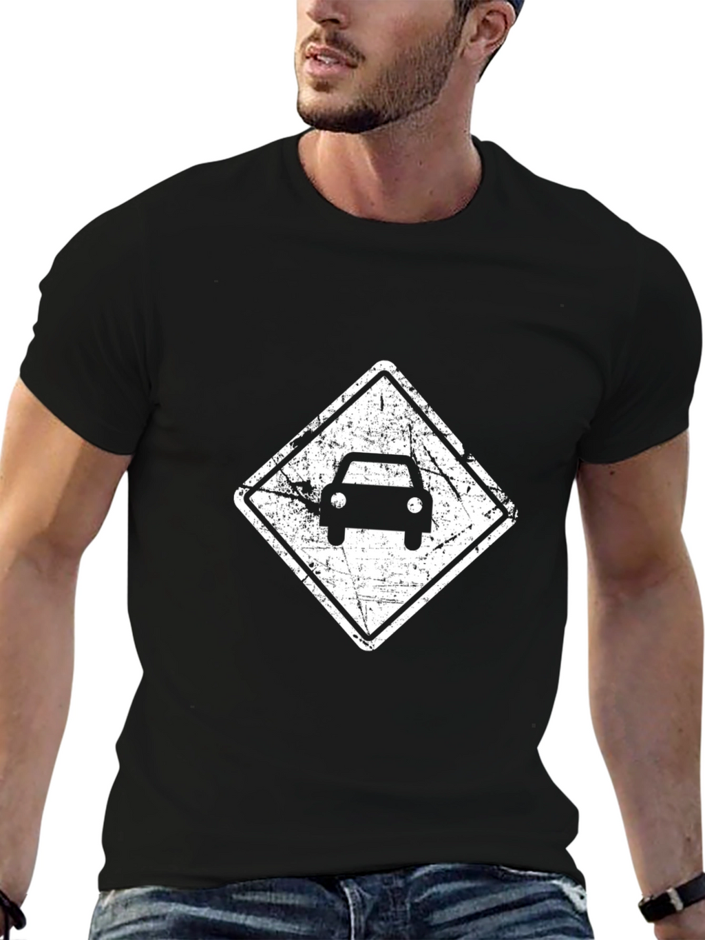 Distressed Car Graphic Black T-Shirt