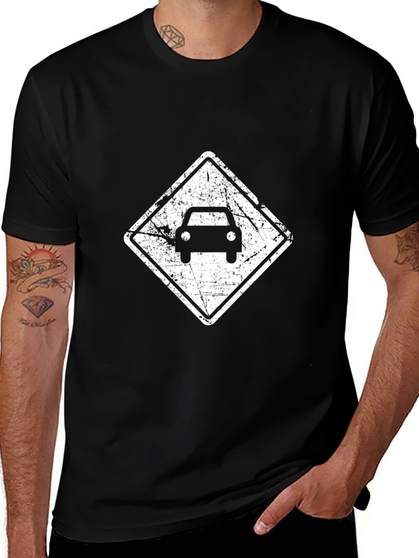 Distressed Car Graphic Black T-Shirt