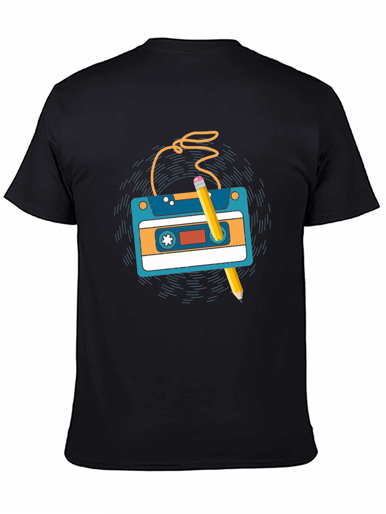 Retro Cassette Tape & Pencil Graphic T-Shirt