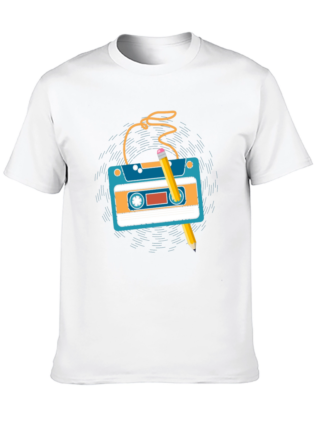 Retro Cassette Tape & Pencil Graphic T-Shirt