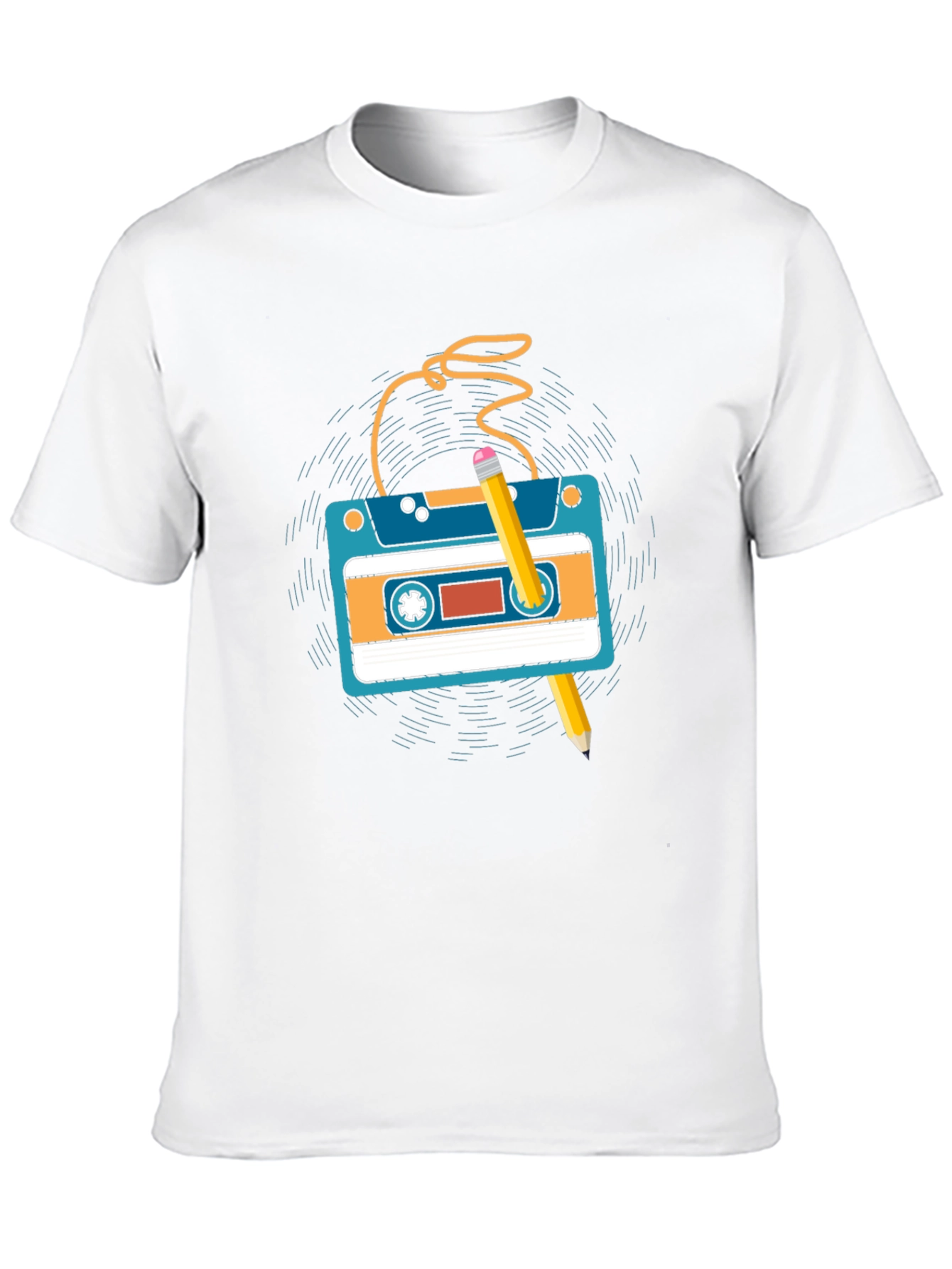 Retro Cassette Tape & Pencil Graphic T-Shirt