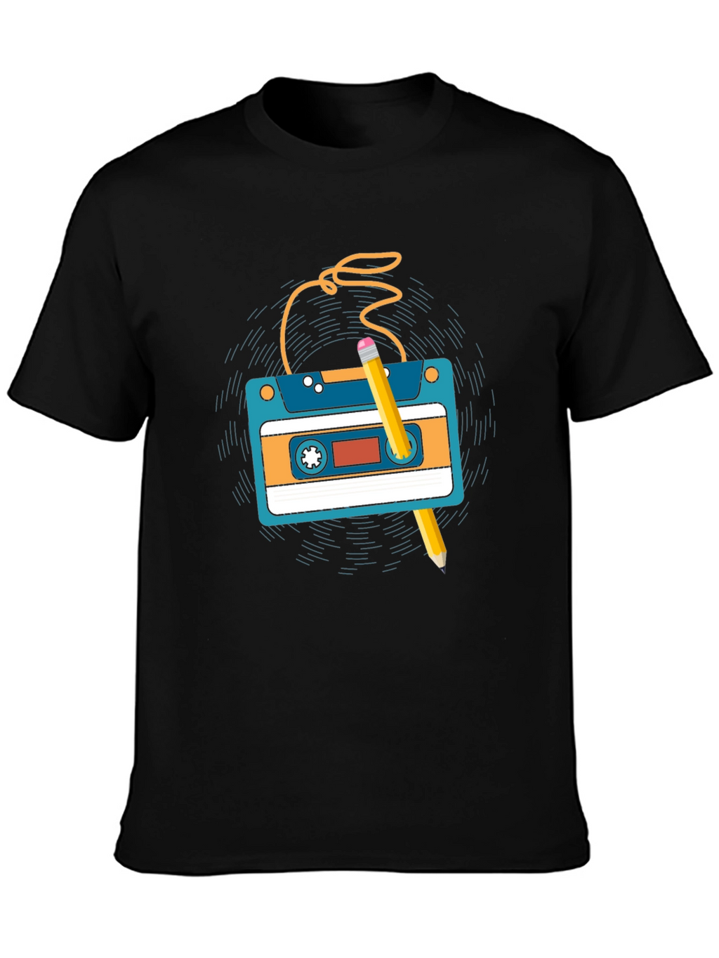 Retro Cassette Tape & Pencil Graphic T-Shirt