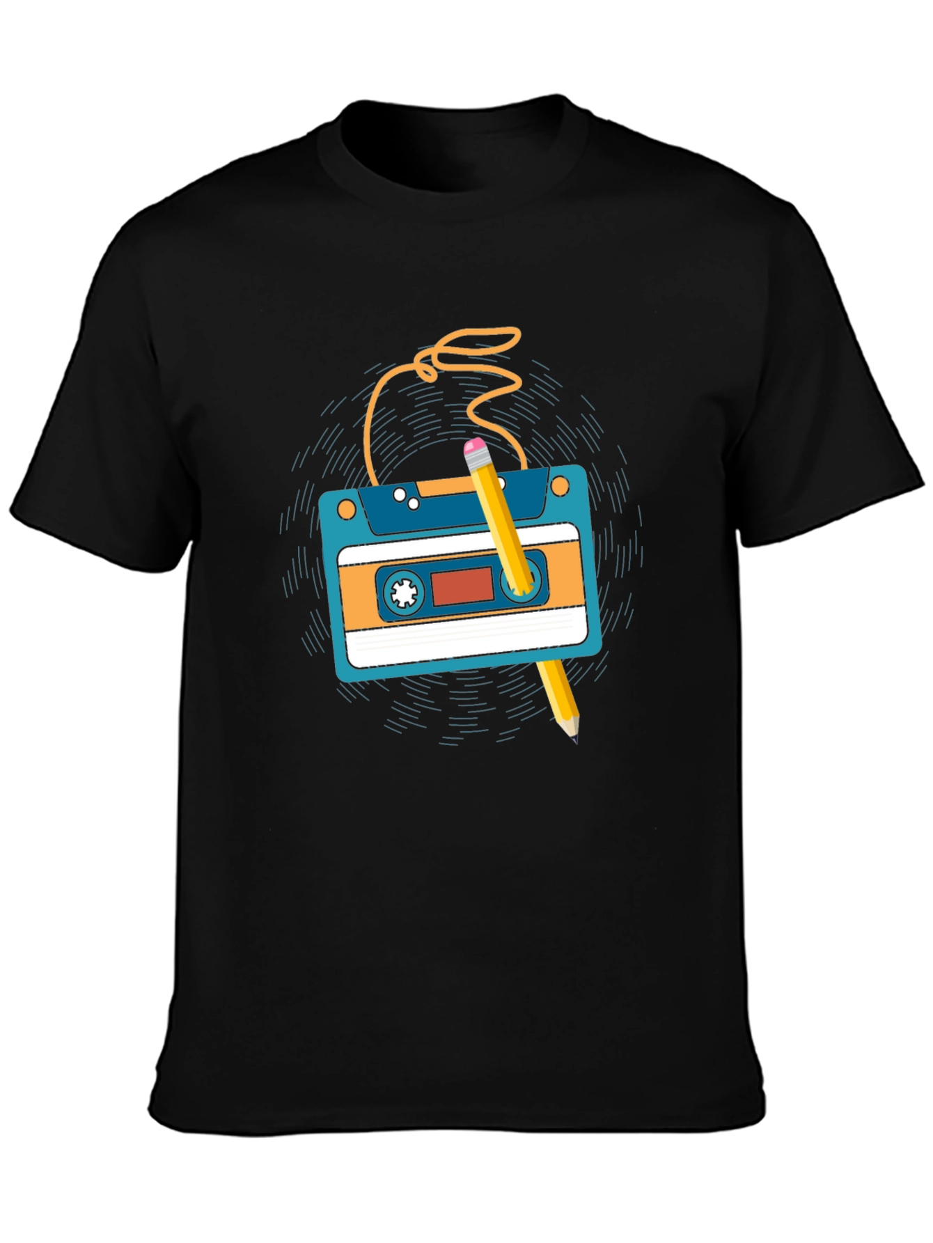 Retro Cassette Tape & Pencil Graphic T-Shirt