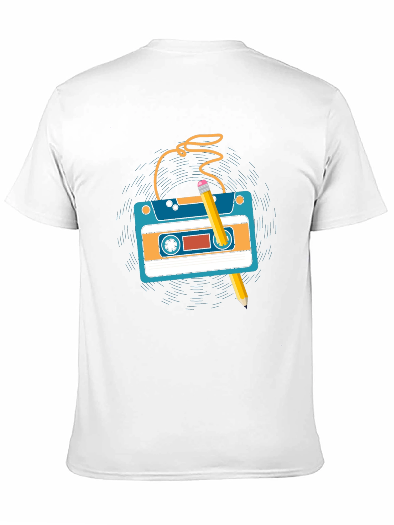 Retro Cassette Tape & Pencil Graphic T-Shirt