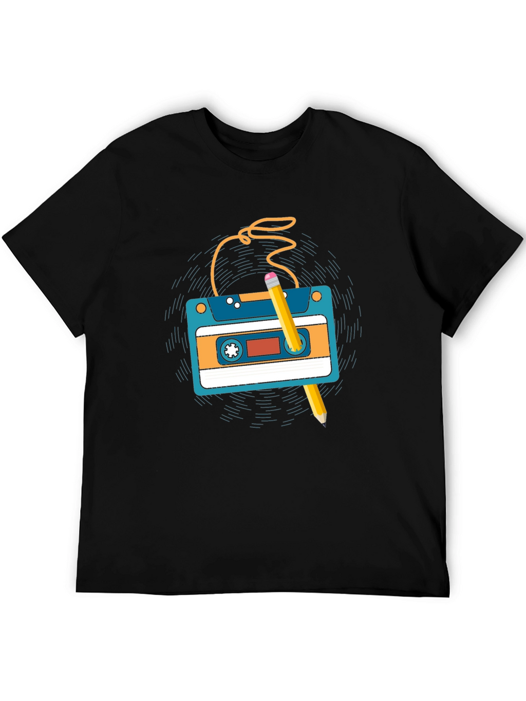 Retro Cassette Tape & Pencil Graphic T-Shirt