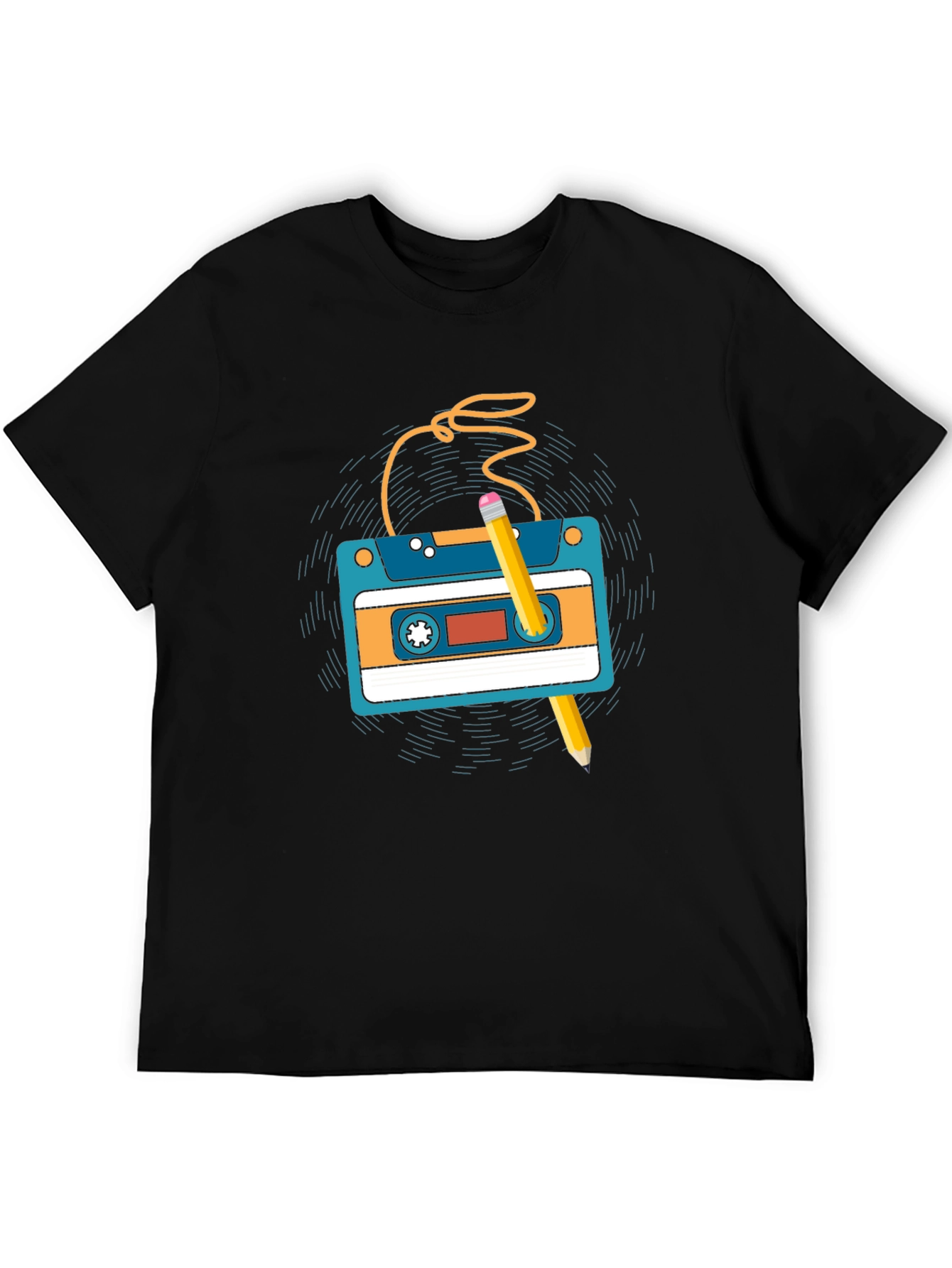 Retro Cassette Tape & Pencil Graphic T-Shirt