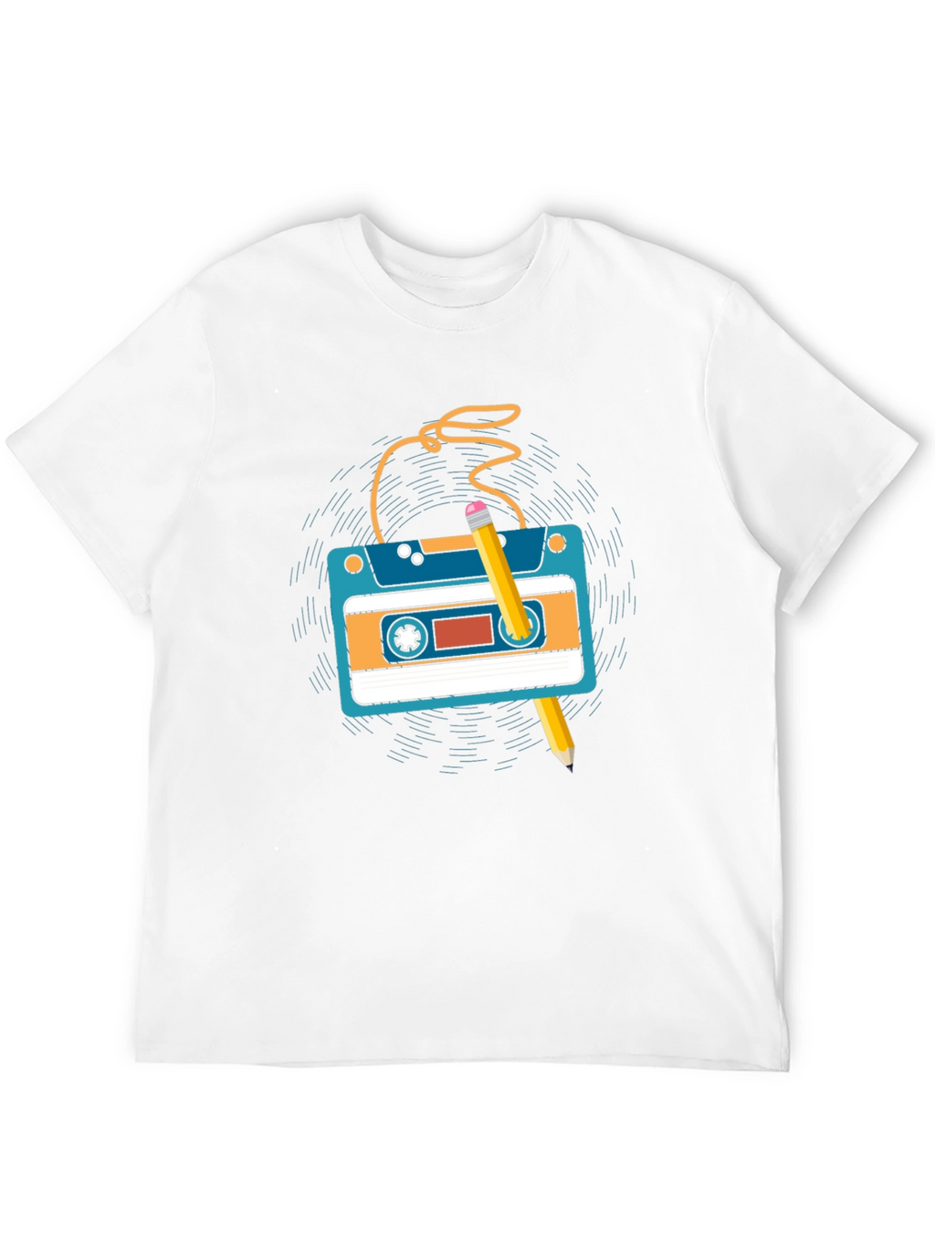 Retro Cassette Tape & Pencil Graphic T-Shirt