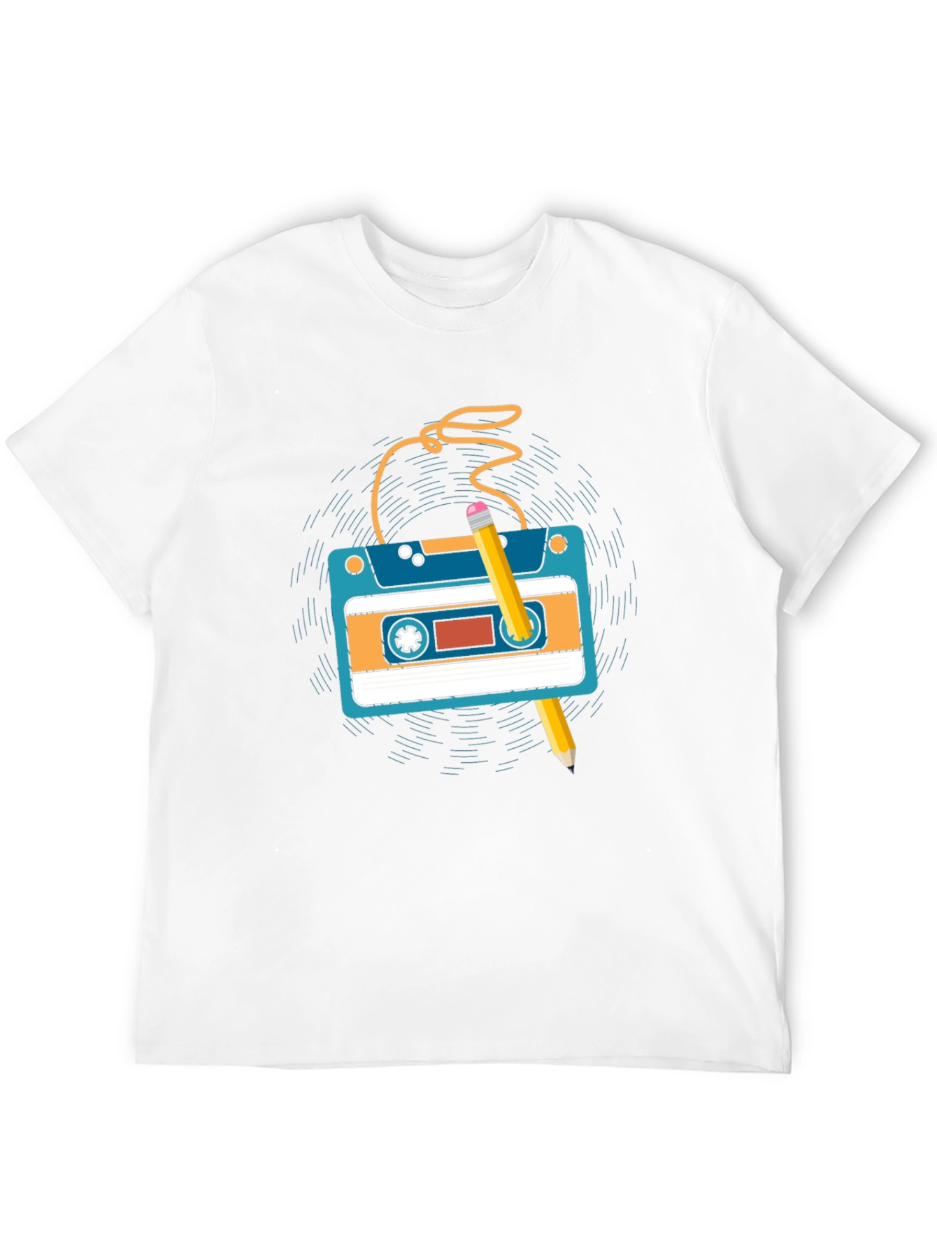 Retro Cassette Tape & Pencil Graphic T-Shirt