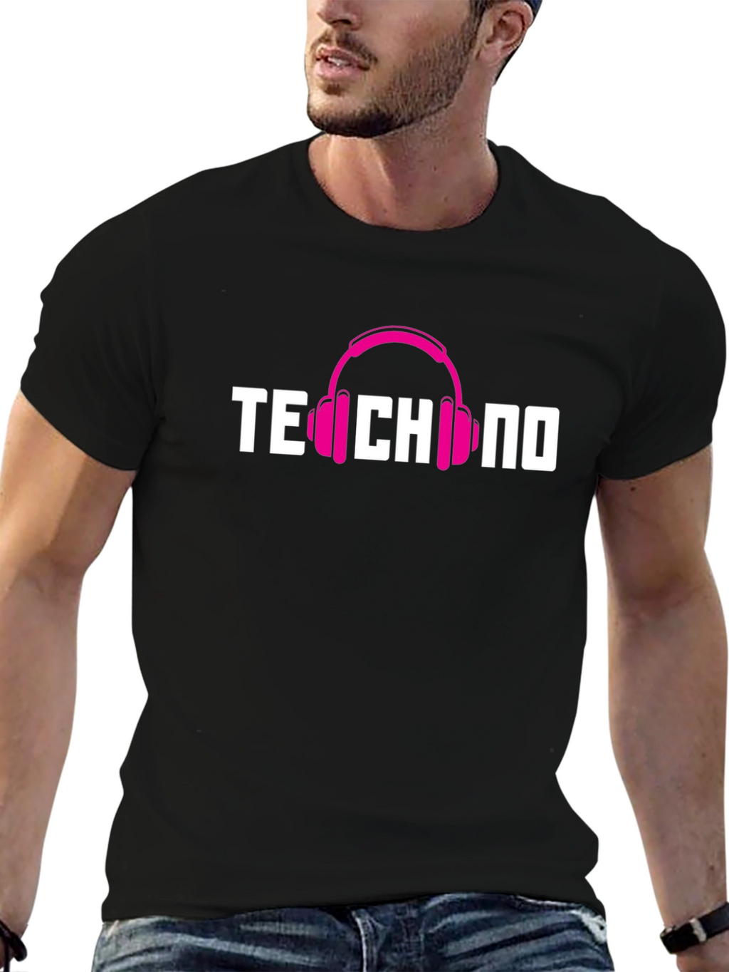 Techno Headphones Graphic T-Shirt - Black
