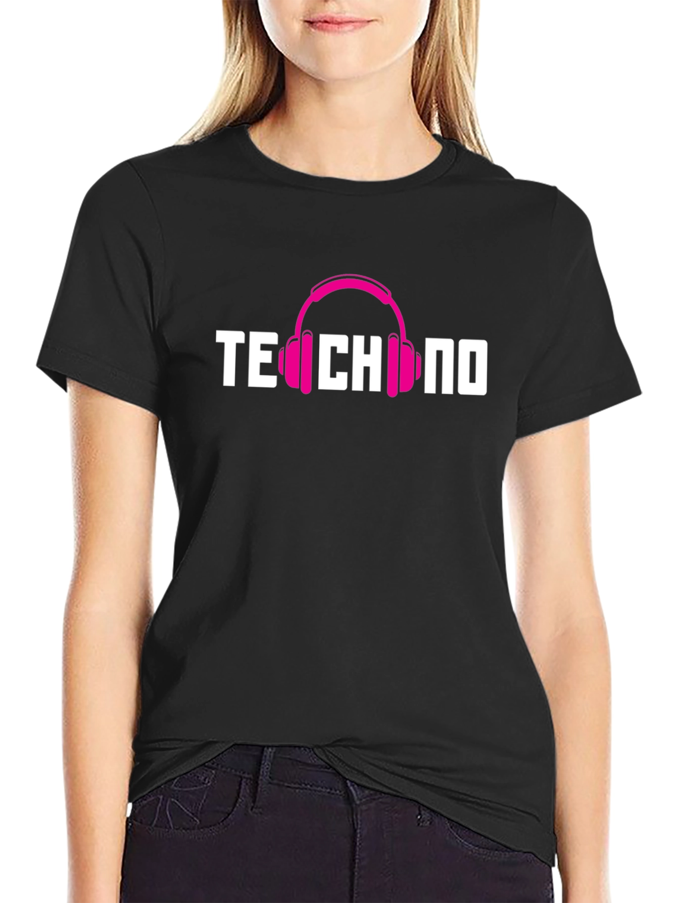 Techno Headphones Graphic T-Shirt - Black