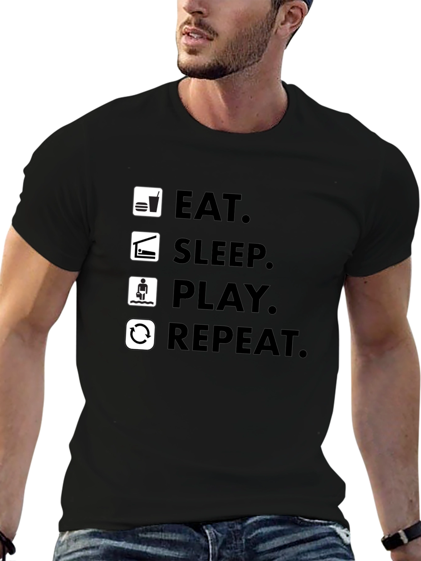 Eat Sleep Play Repeat Gamer T-Shirt - Black Graphic Tee