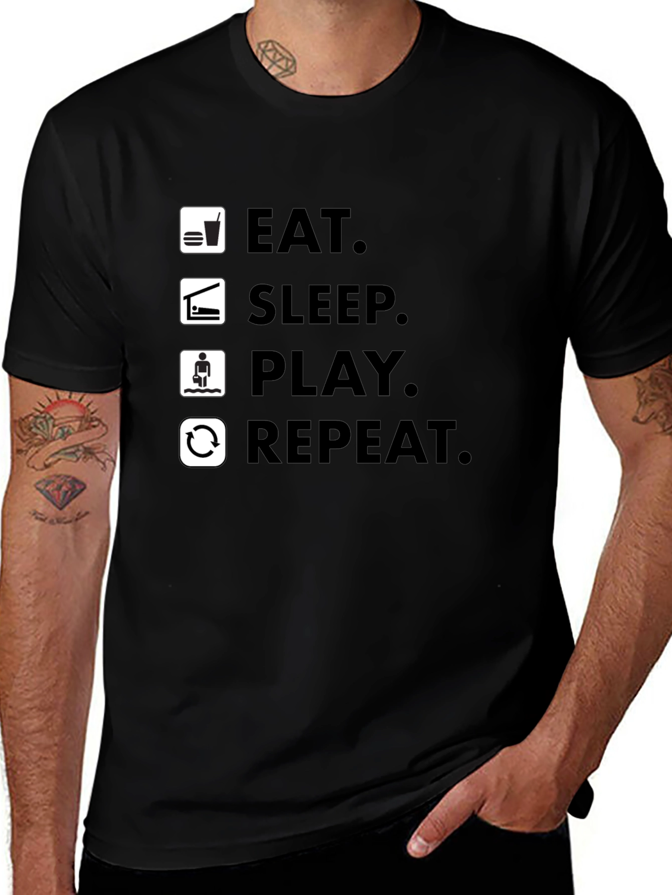 Eat Sleep Play Repeat Gamer T-Shirt - Black Graphic Tee