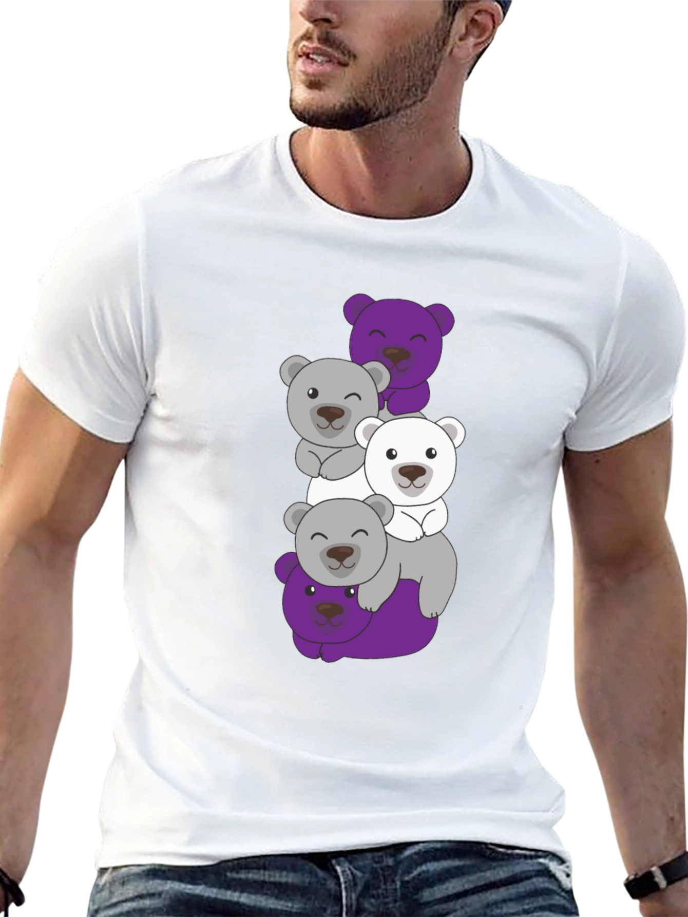 Stacked Bear Graphic Tee - Black Cotton Casual T-Shirt