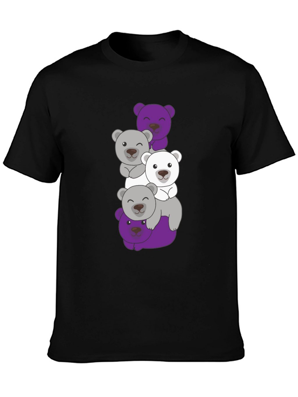 Stacked Bear Graphic Tee - Black Cotton Casual T-Shirt
