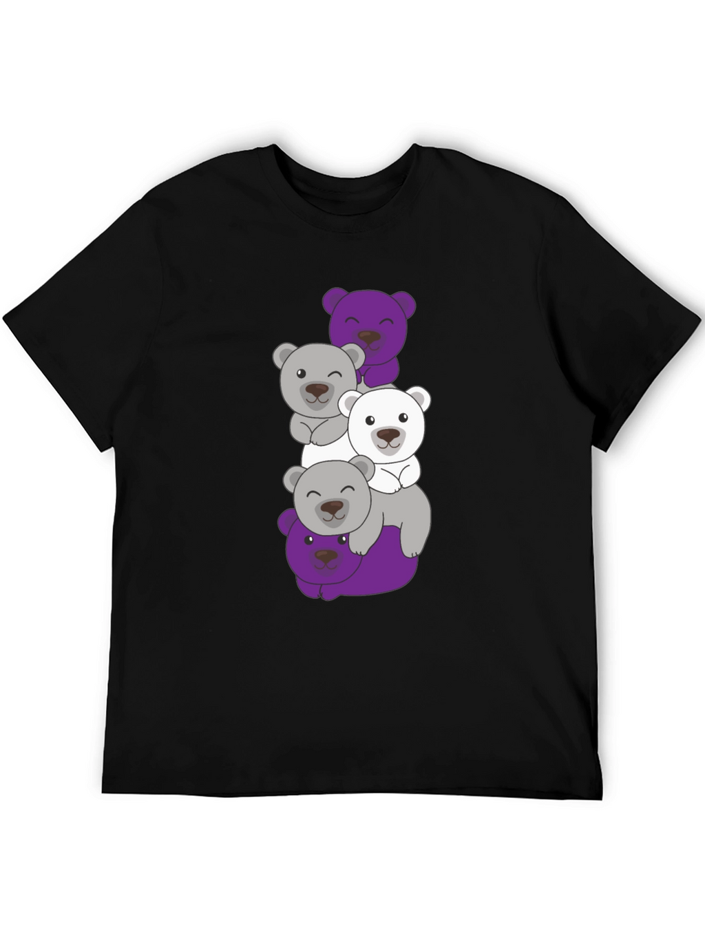 Stacked Bear Graphic Tee - Black Cotton Casual T-Shirt