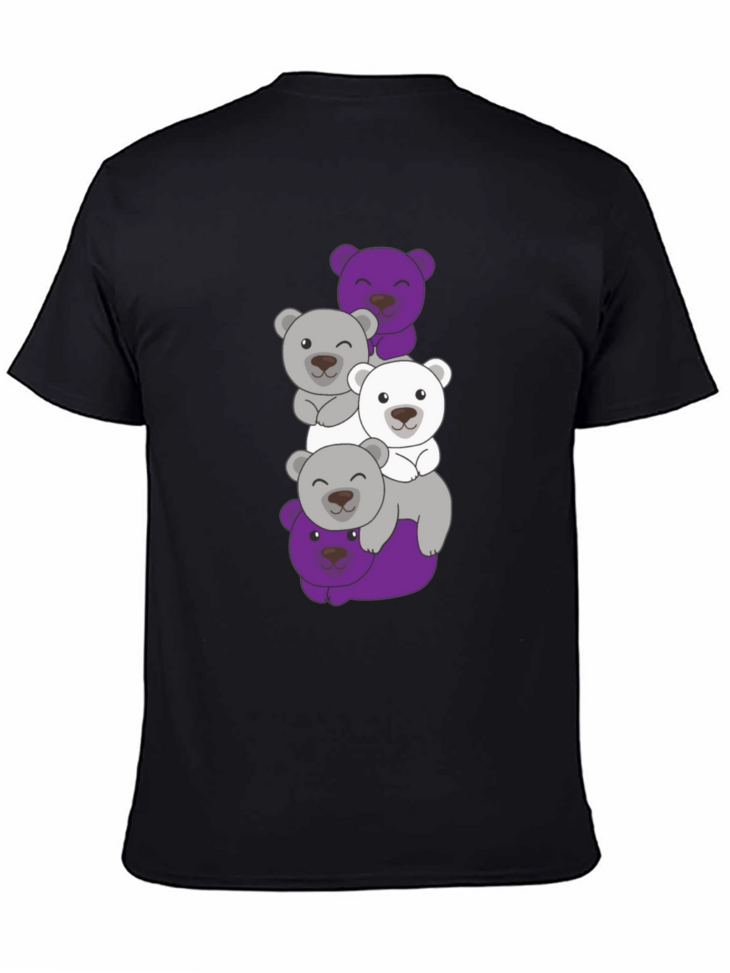 Stacked Bear Graphic Tee - Black Cotton Casual T-Shirt