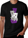 Stacked Bear Graphic Tee - Black Cotton Casual T-Shirt