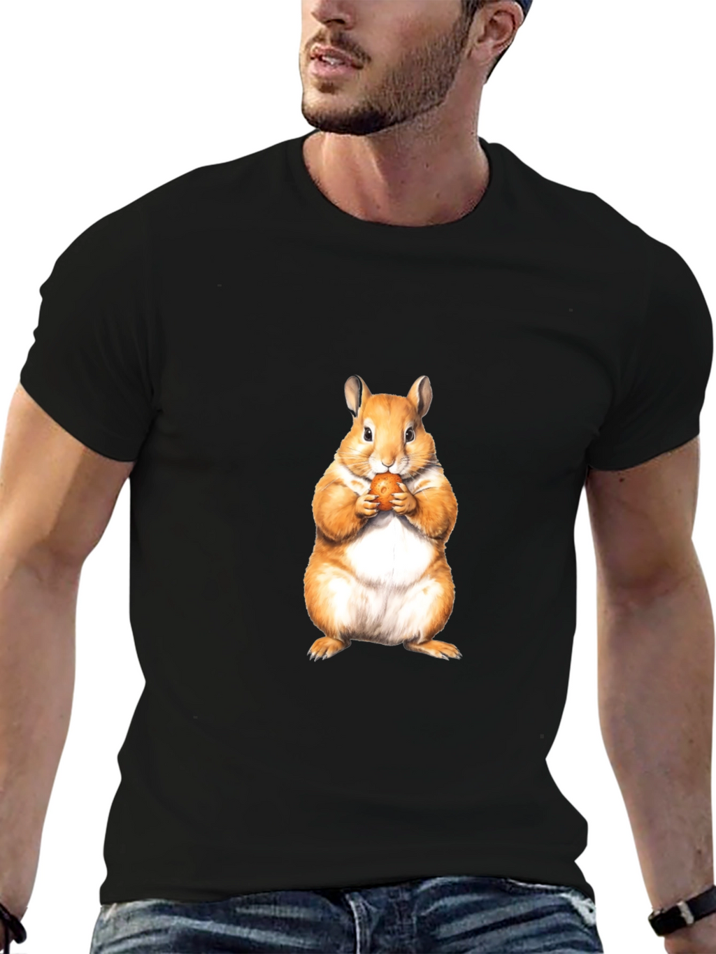 Cute Hamster Eating Nut Black T-Shirt