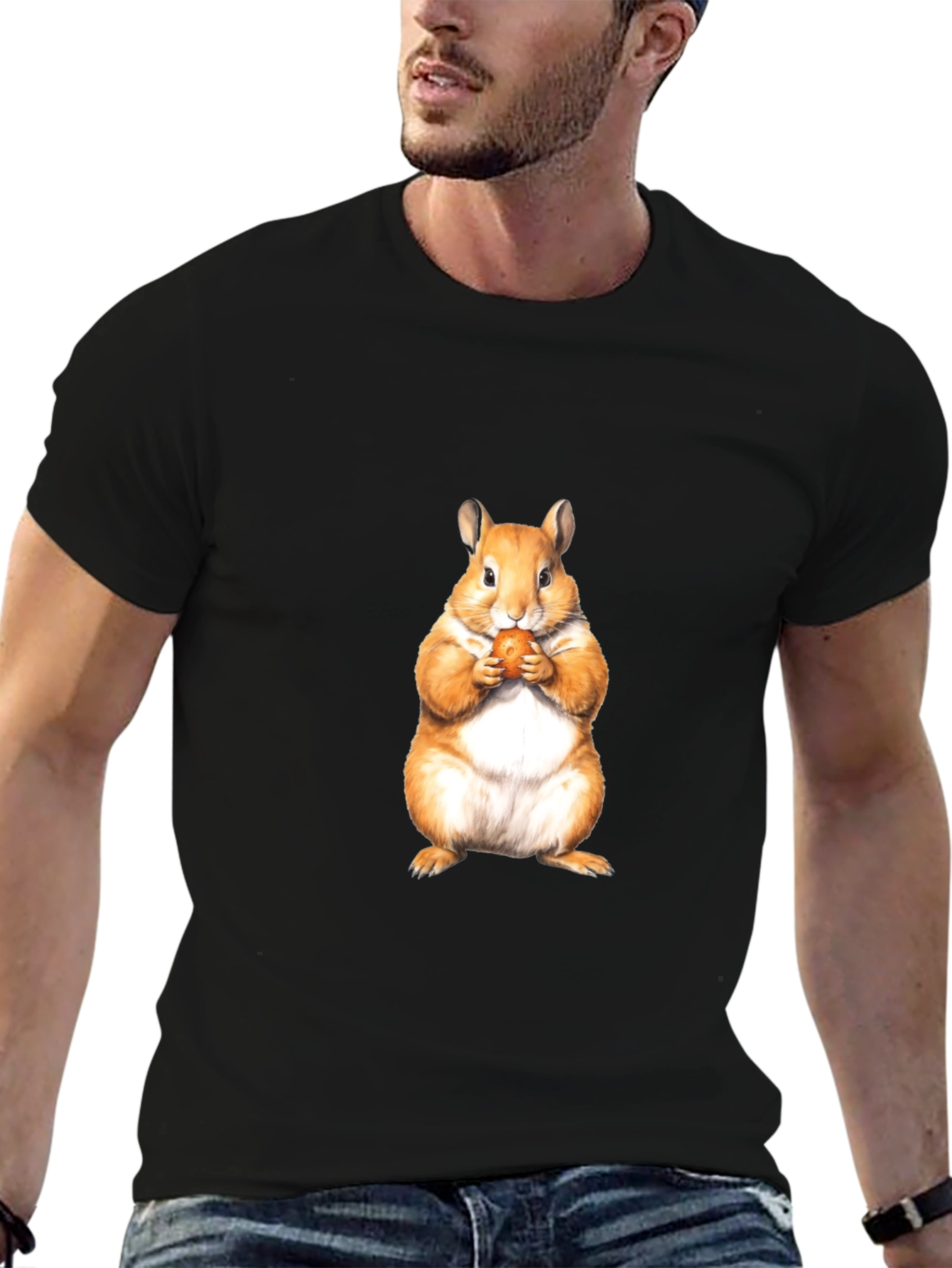 Cute Hamster Eating Nut Black T-Shirt