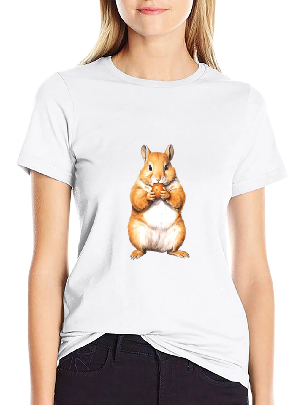 Cute Hamster Eating Nut Black T-Shirt