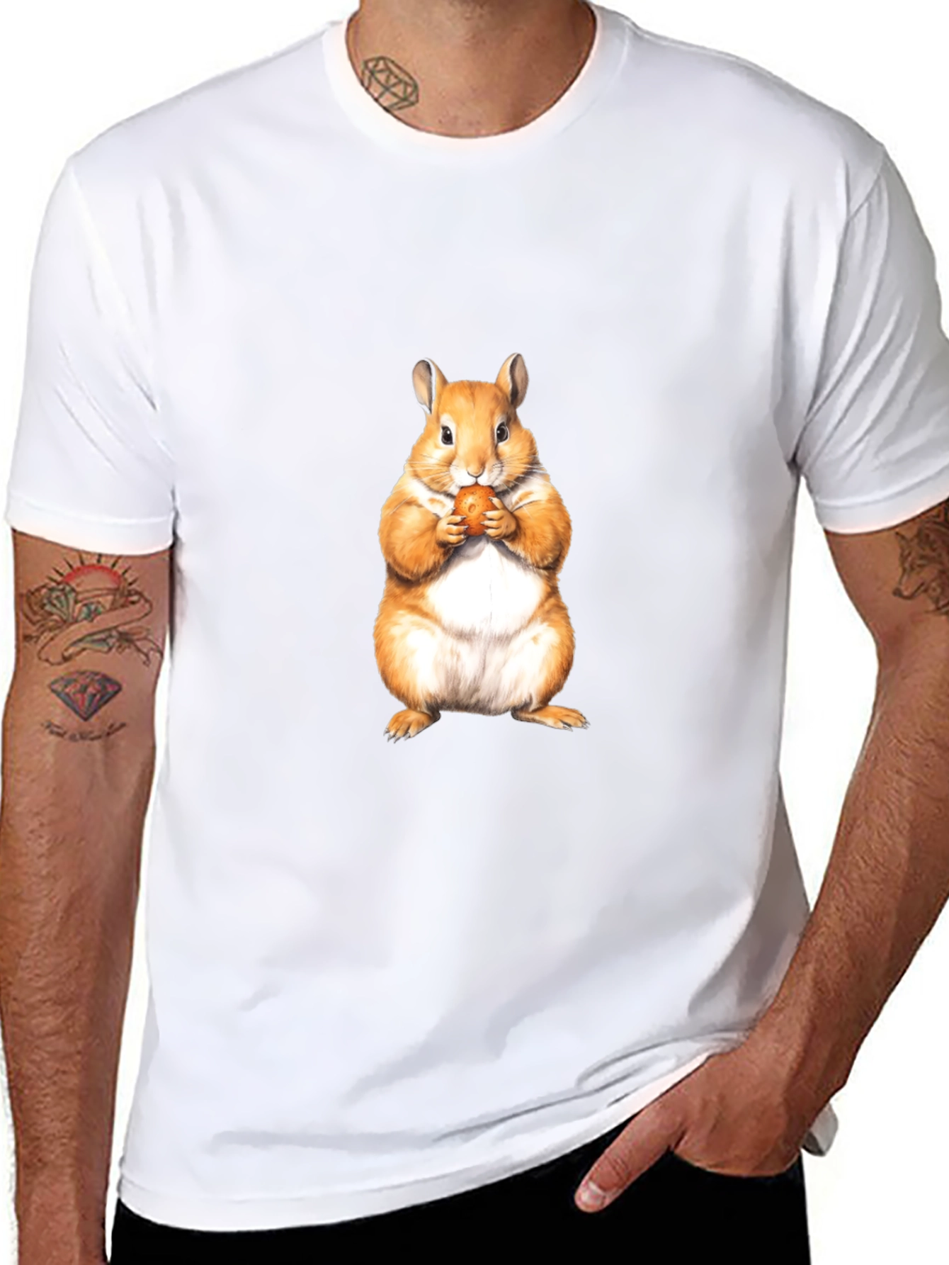 Cute Hamster Eating Nut Black T-Shirt