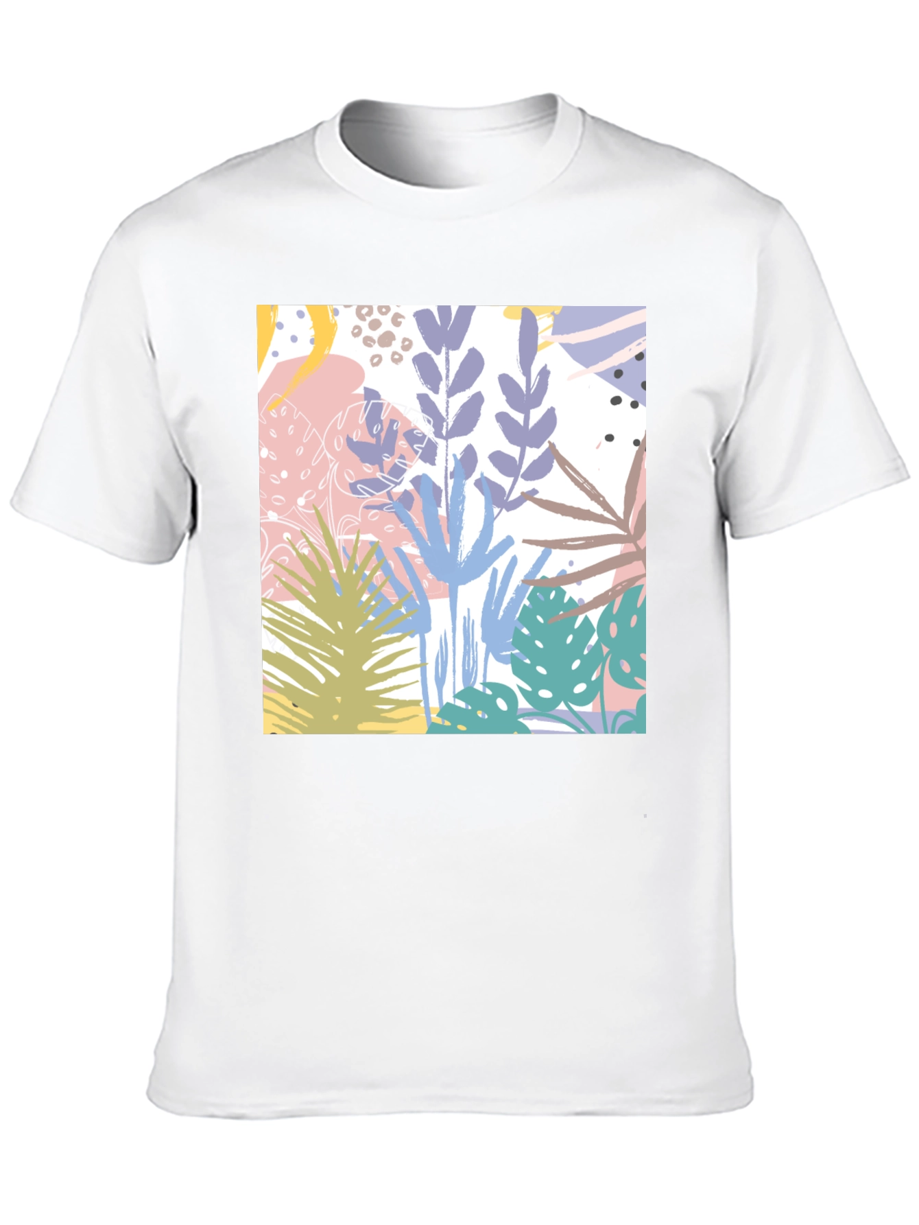 Tropical Print Black Cotton T-Shirt