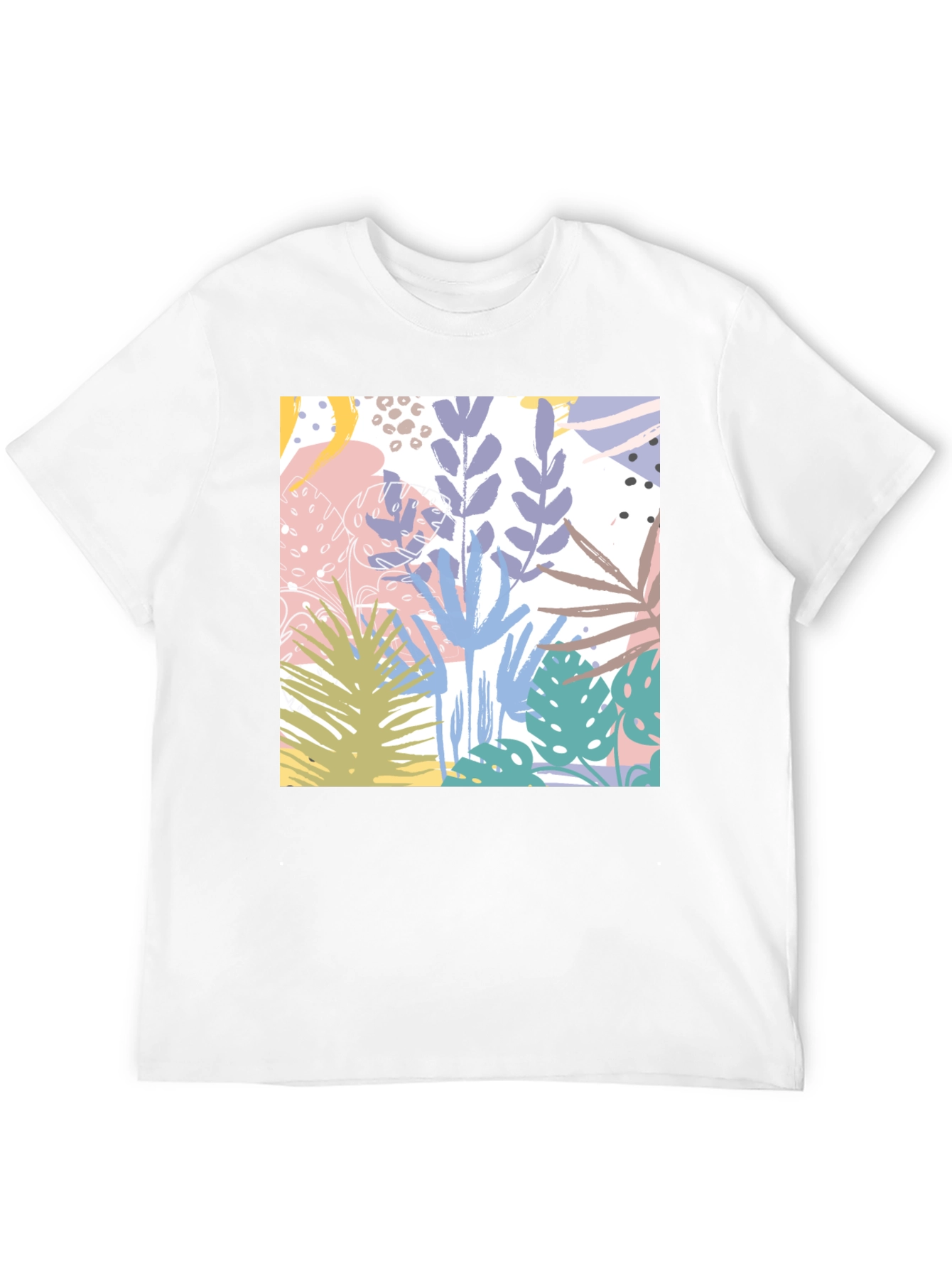 Tropical Print Black Cotton T-Shirt