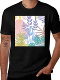 Tropical Print Black Cotton T-Shirt
