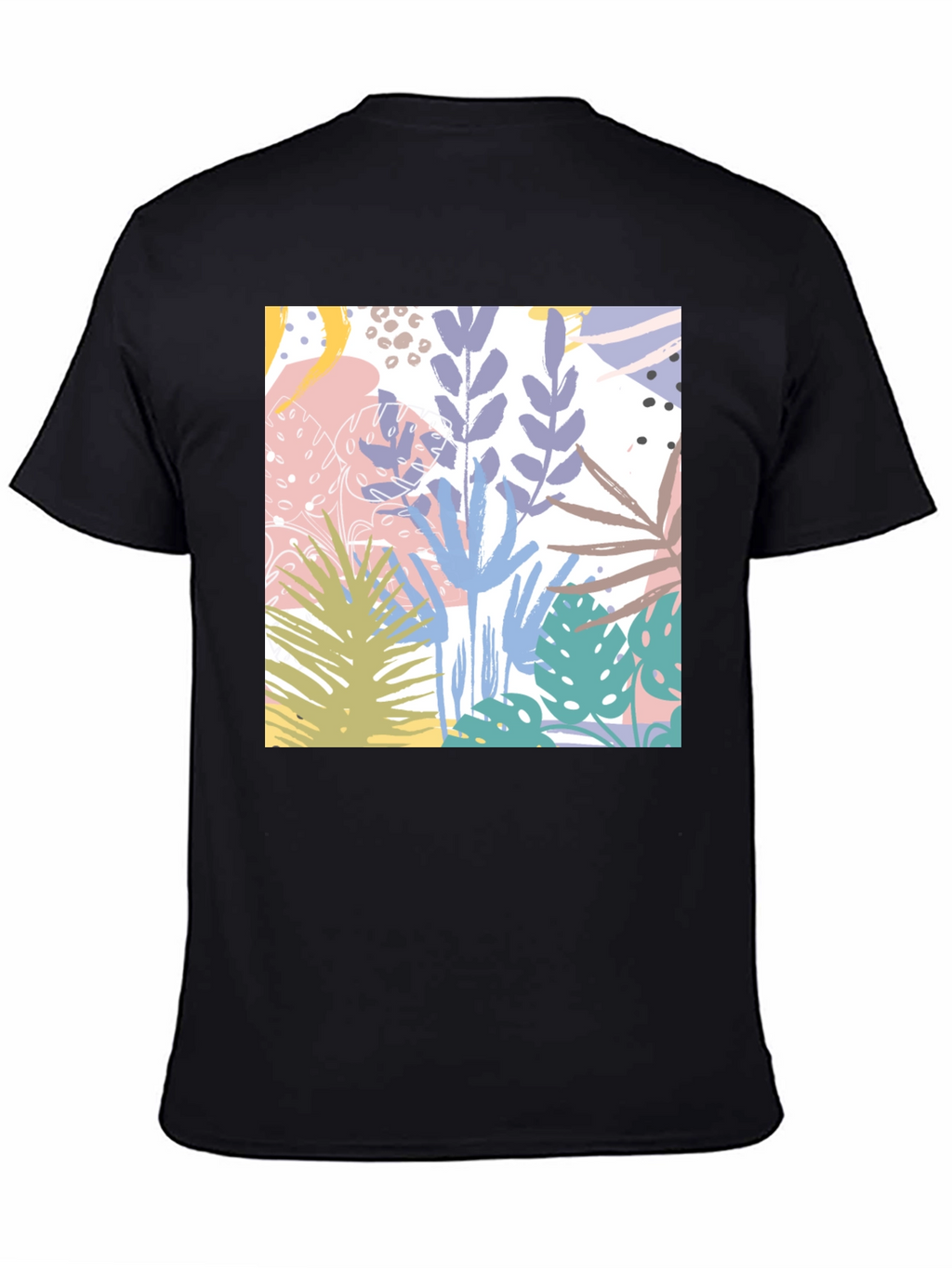 Tropical Print Black Cotton T-Shirt