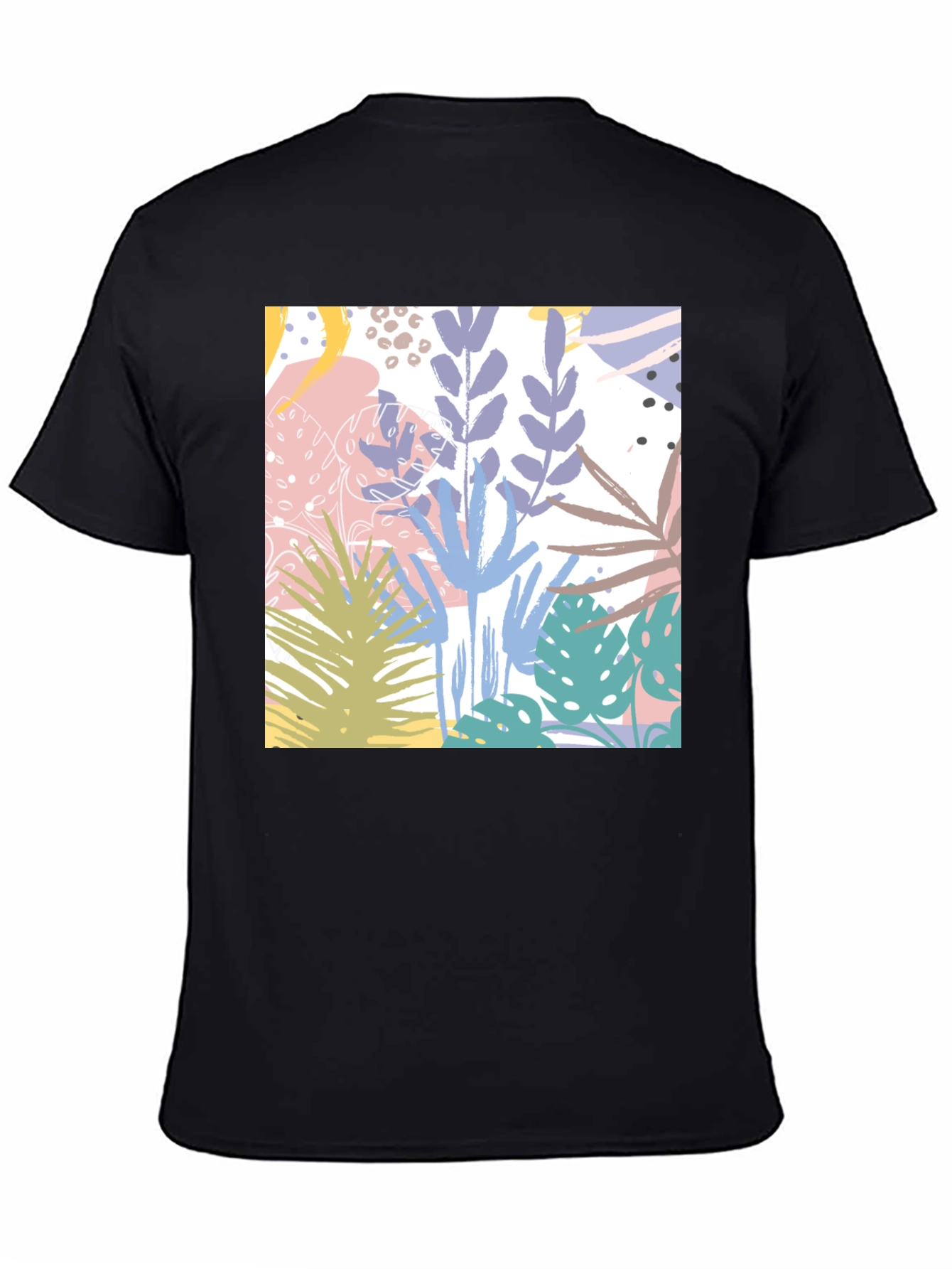 Tropical Print Black Cotton T-Shirt