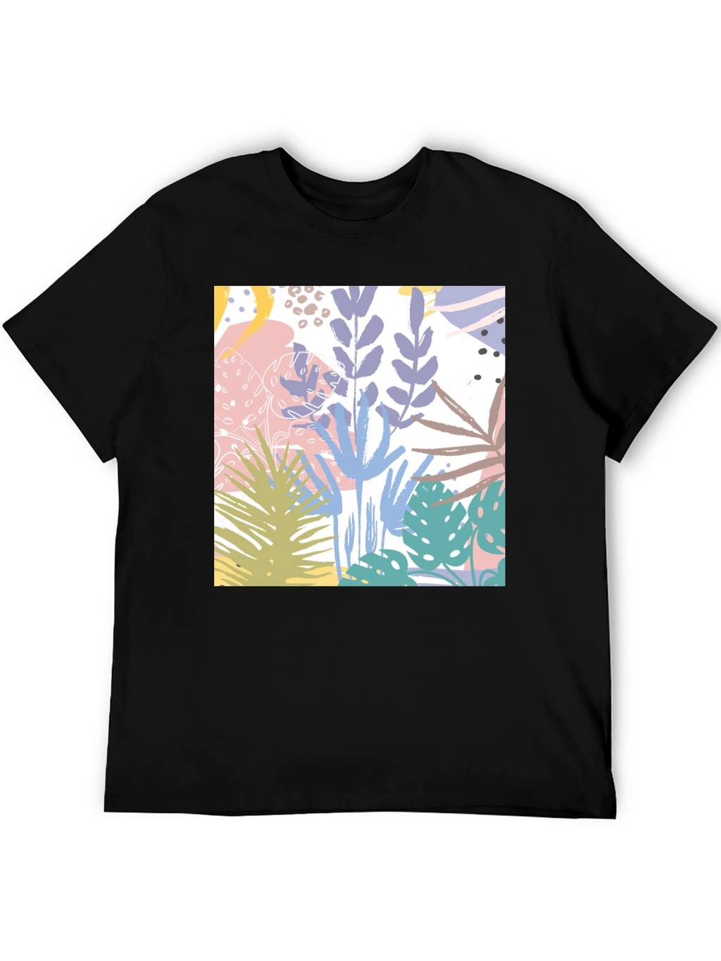 Tropical Print Black Cotton T-Shirt