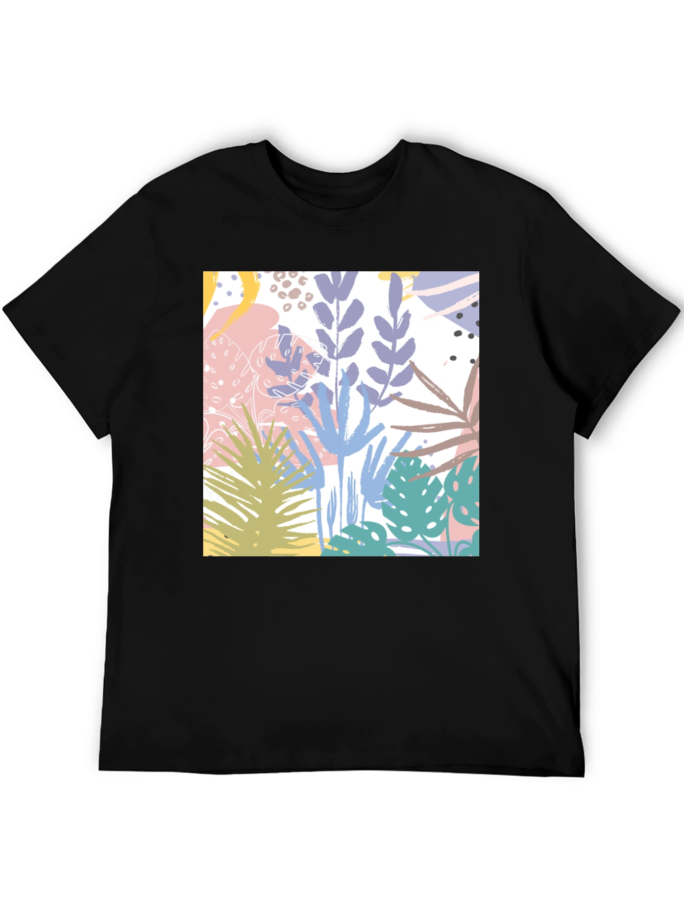 Tropical Print Black Cotton T-Shirt