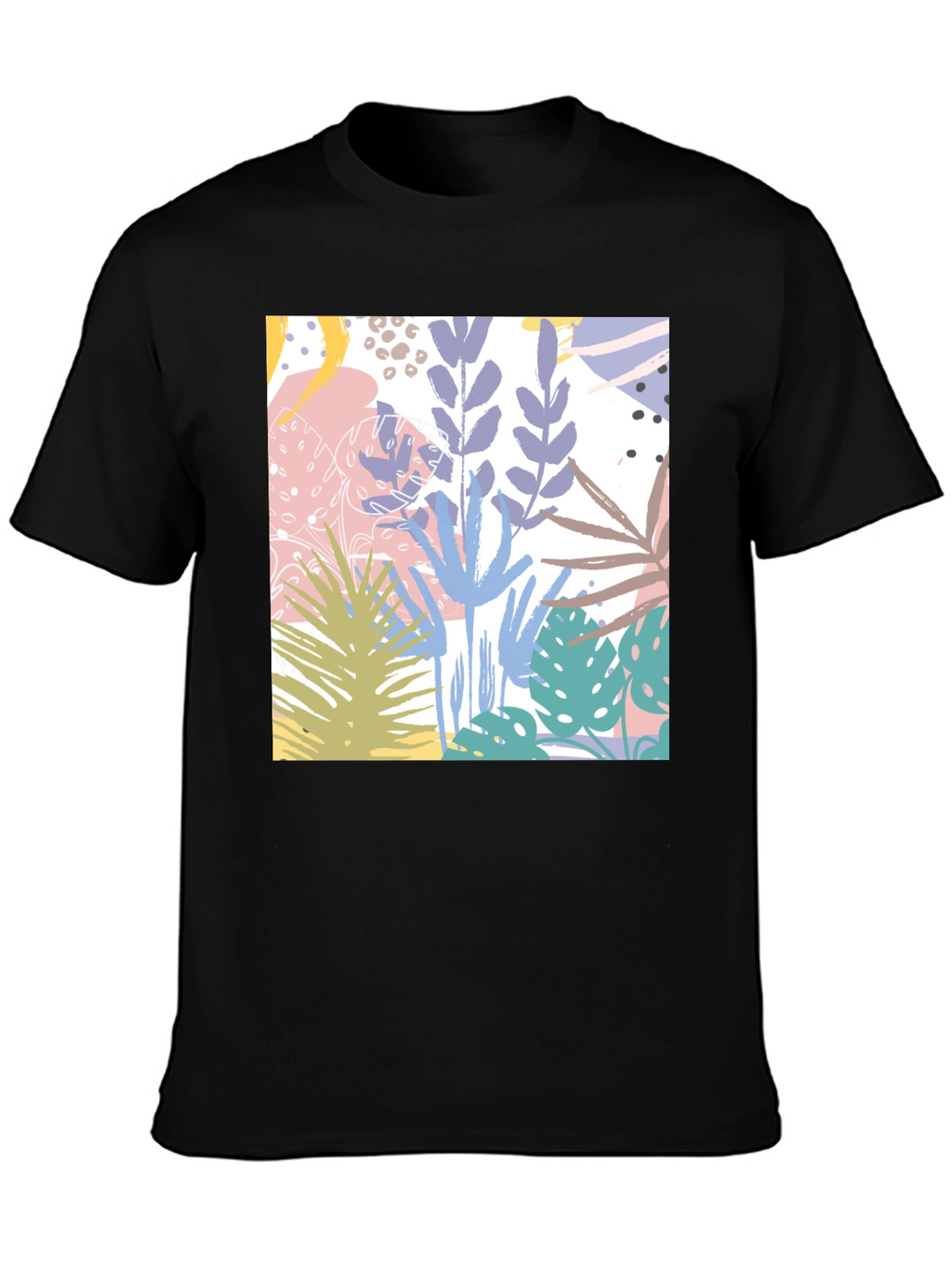 Tropical Print Black Cotton T-Shirt