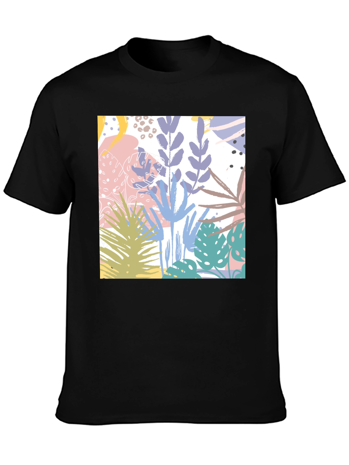 Tropical Print Black Cotton T-Shirt