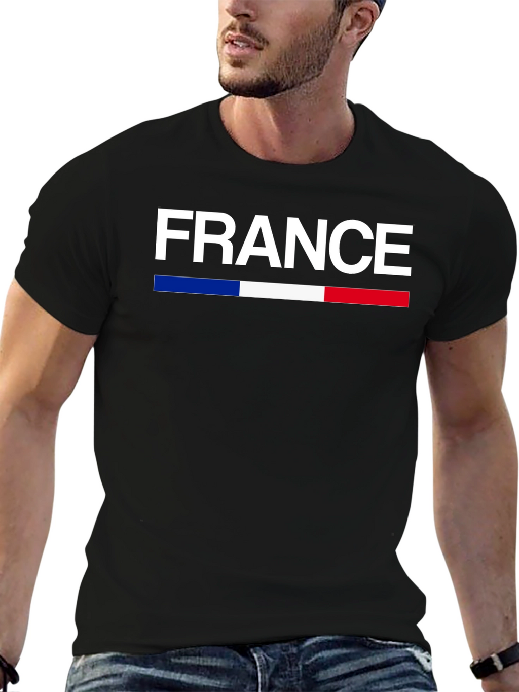 France Flag T-Shirt - Black Crew Neck Graphic Tee
