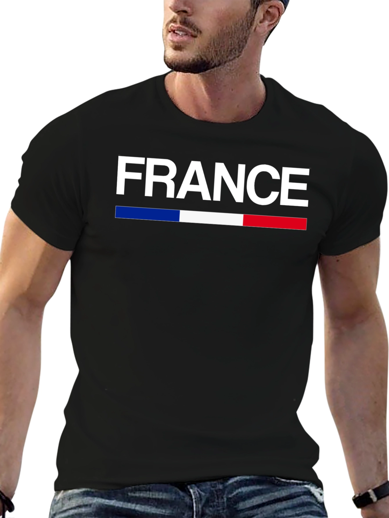 France Flag T-Shirt - Black Crew Neck Graphic Tee