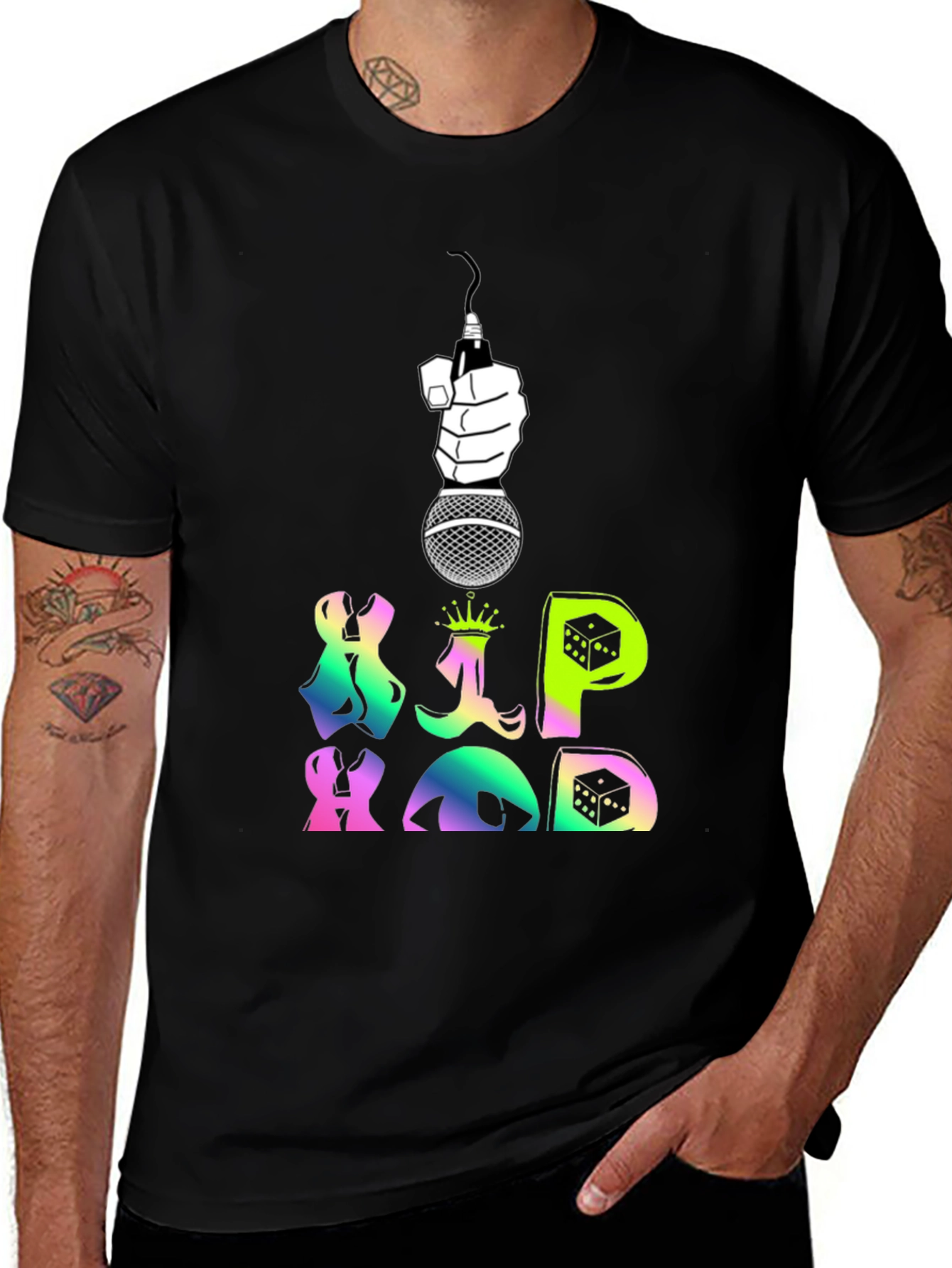 Hip Hop Rap Tee - Microphone & Dice Graphic T-Shirt