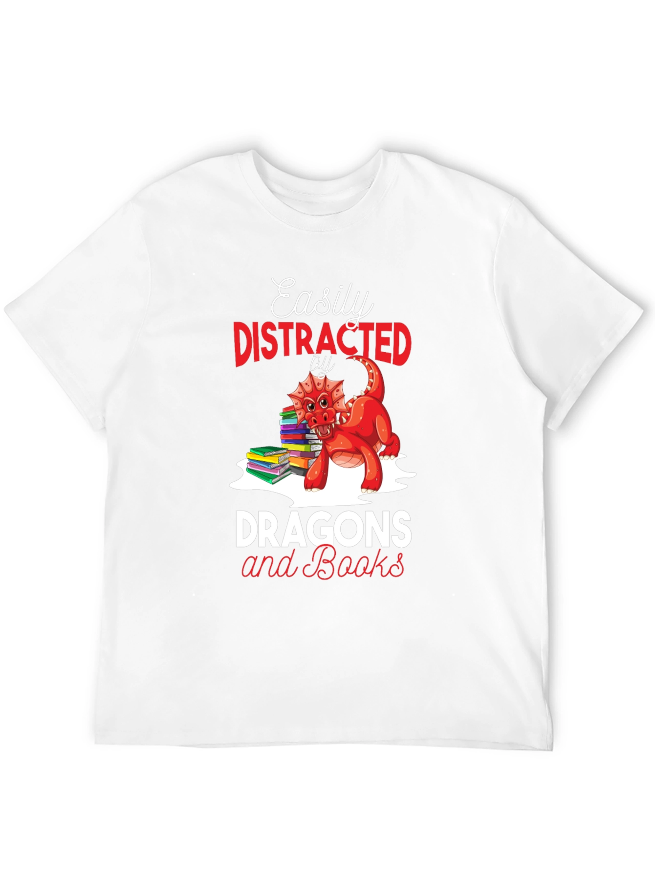 Easily Distracted by Dragons & Books Black T-Shirt