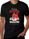 Easily Distracted by Dragons & Books Black T-Shirt