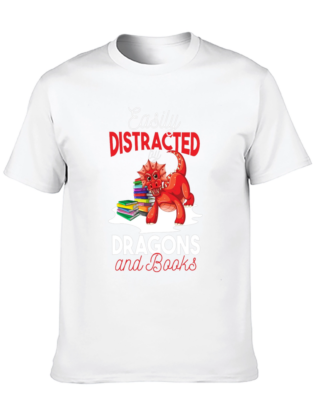 Easily Distracted by Dragons & Books Black T-Shirt